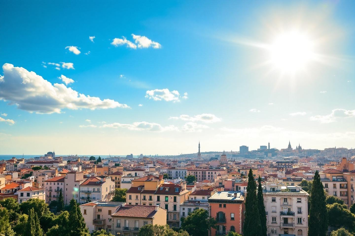 Toits colorés et monuments de Rome sous un ciel bleu
