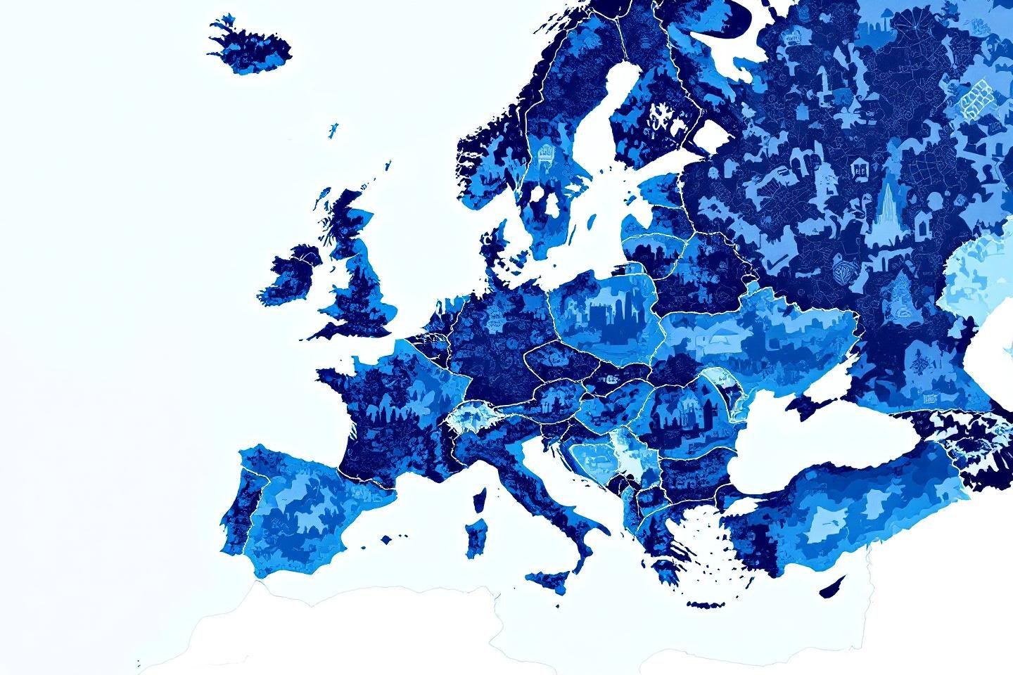 Carte stylisée de l'Europe en nuances de bleu