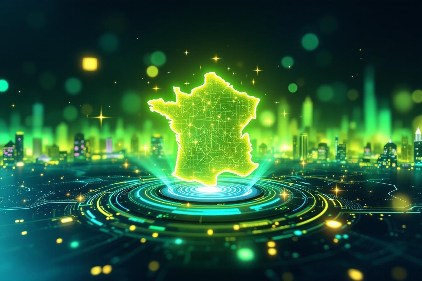 Carte de France lumineuse sur un socle high-tech futuriste