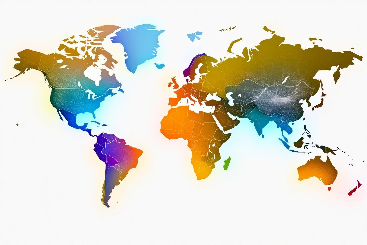Carte mondiale stylisée avec continents en dégradés de couleurs