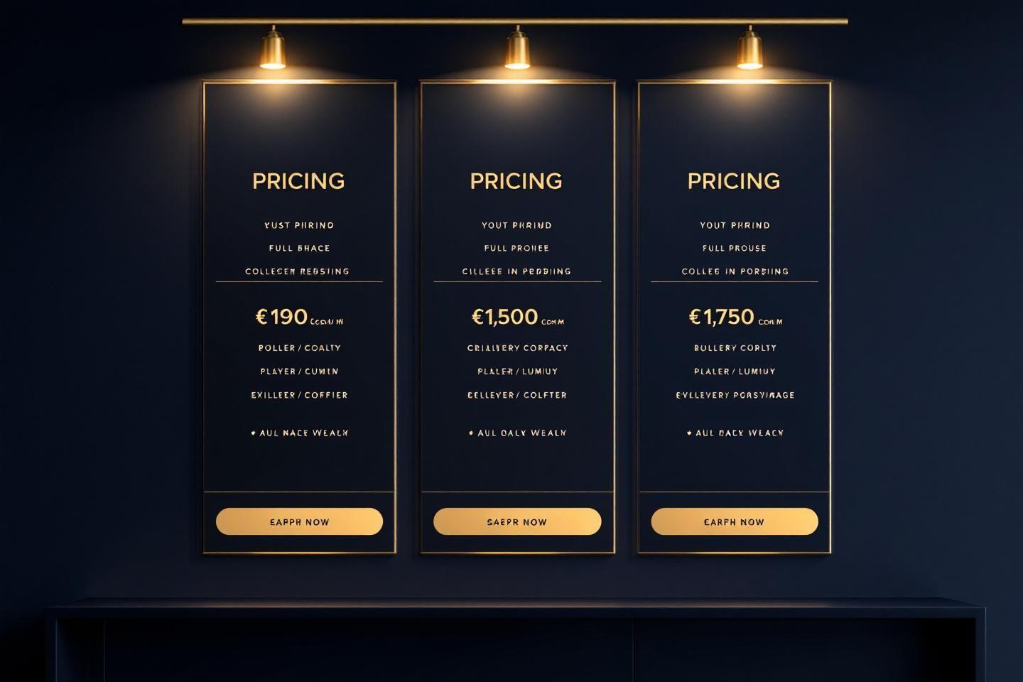 Trois panneaux tarifaires éclairés avec prix en euros