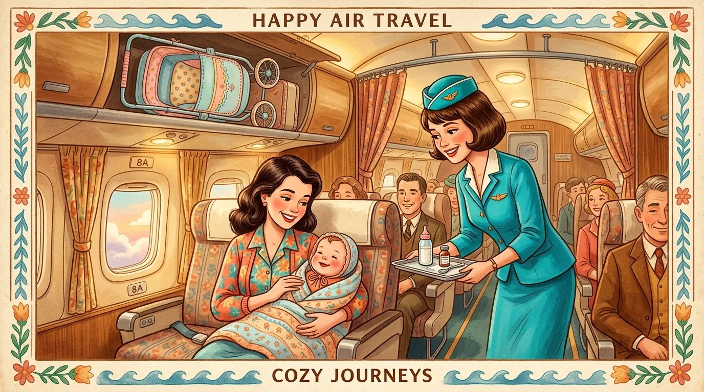 Hôtesse servant passagers dans cabine vintage d'avion