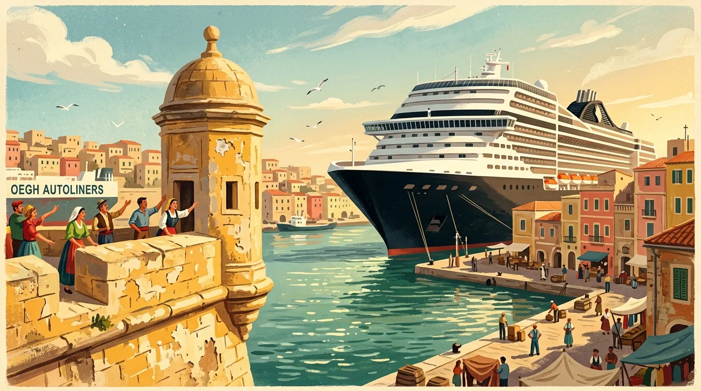 Paquebot moderne dans un port méditerranéen historique coloré