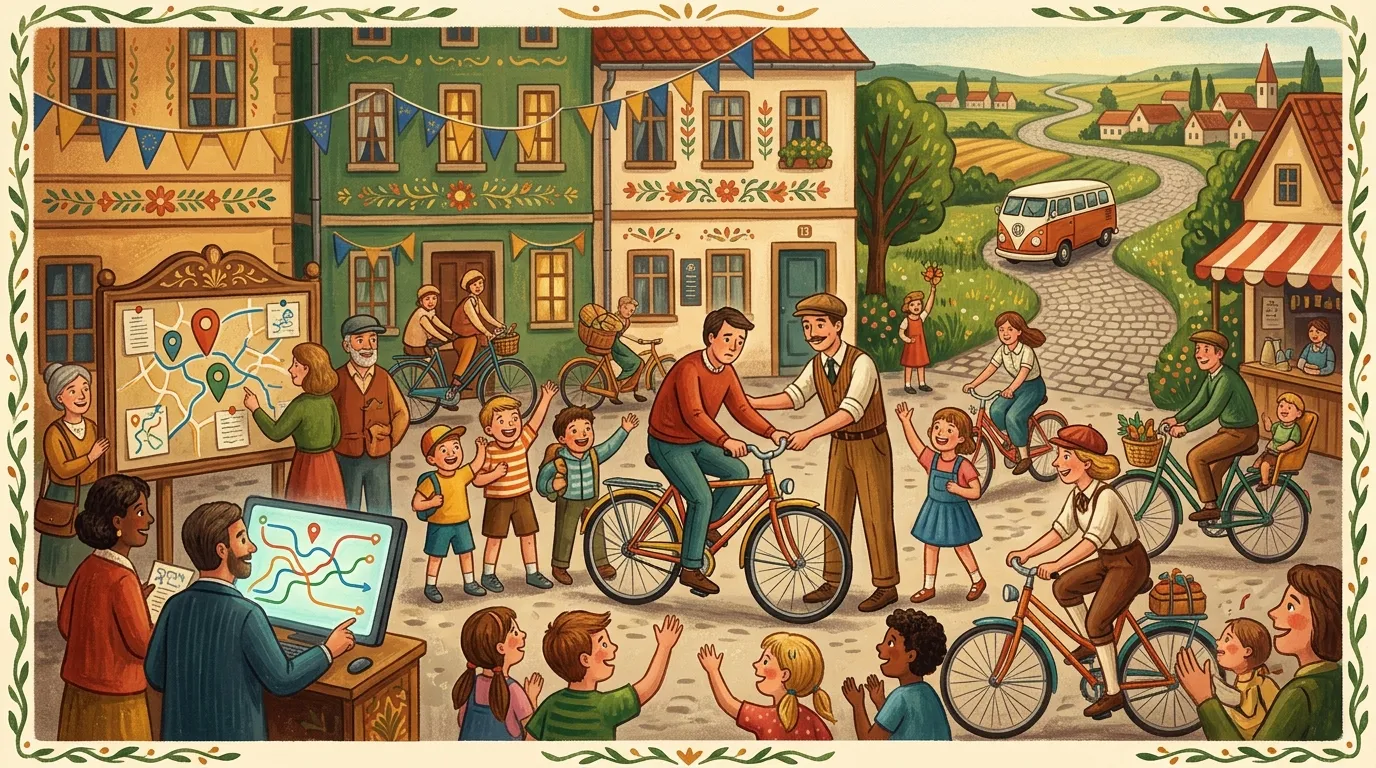 Village en fête : enfants, vélos, habitants célèbrent ensemble