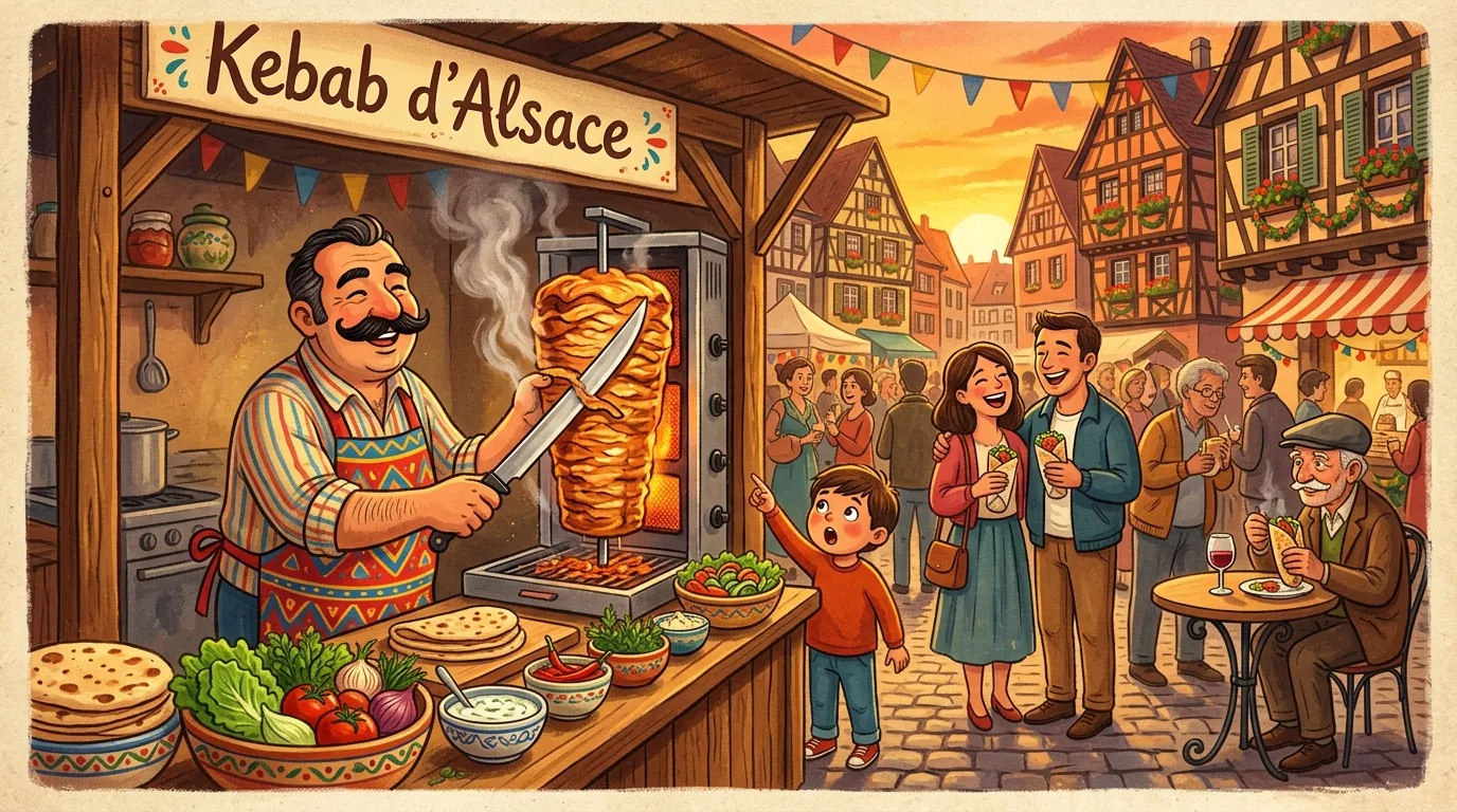 Vendeur kebab alsacien dans un marché festif médiéval